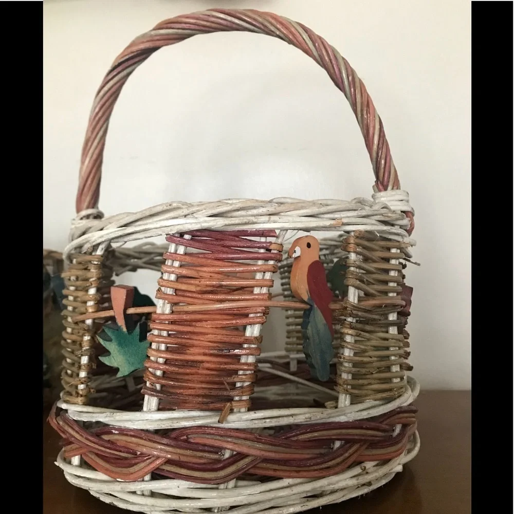 Rare 1960’s Tropical Wicker Parrot Handmade Basket